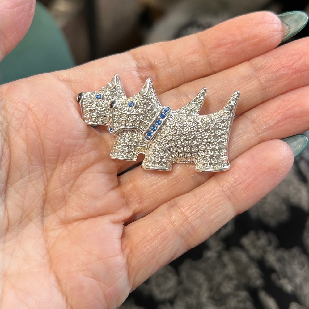 Vintage Napier Silver Dog Brooch with Blue Accents
